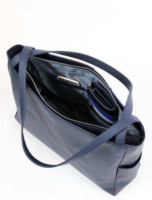 牛革ストライプトートバッグ(ネイビー)