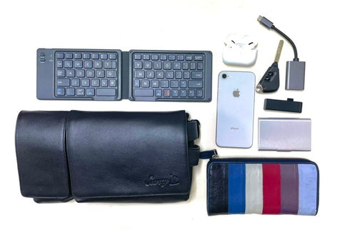 牛革ボディ&ヒップバッグ (シルバー)