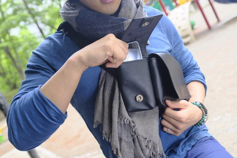 牛革ボディ&ヒップバッグ (シルバー)