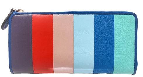 牛革ストライプ長財布(ブルー)