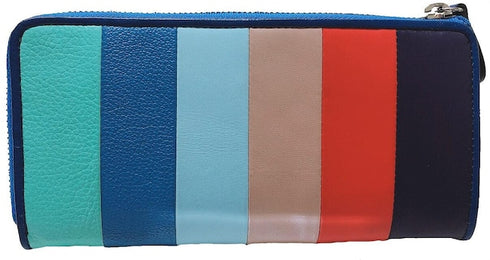 牛革ストライプ長財布(ブルー)