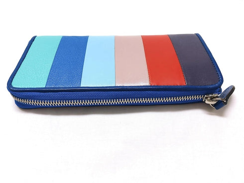 牛革ストライプ長財布(ブルー)