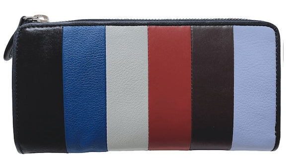 牛革ストライプ長財布(ネイビー)