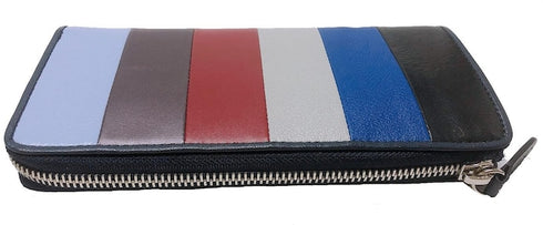 牛革ストライプ長財布(ネイビー)