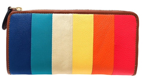 牛革ストライプ長財布(キャメル)