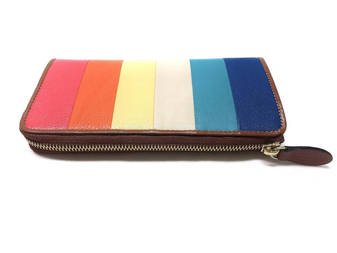 牛革ストライプ長財布(キャメル)