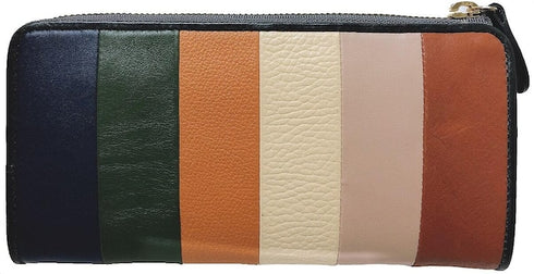 牛革ストライプ長財布(カーキ)