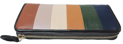 牛革ストライプ長財布(カーキ)