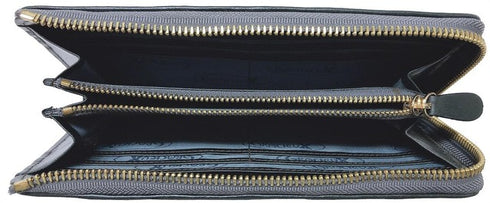 牛革ストライプ長財布(カーキ)