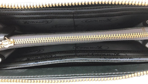 牛革ストライプ長財布(カーキ)