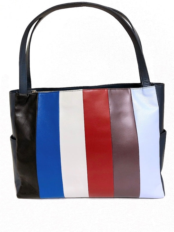 牛革ストライプトートバッグ(ネイビー)