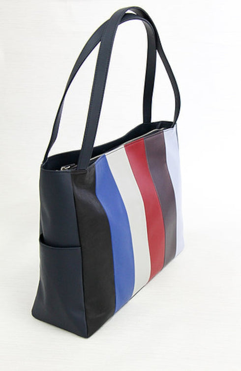 牛革ストライプトートバッグ(ネイビー)