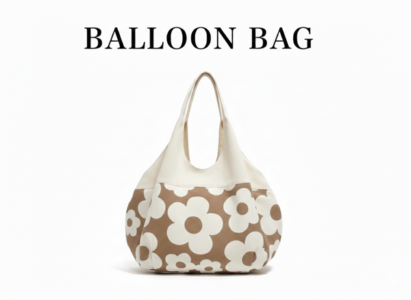 Polka dot balloon bag with ribbon (navy x white dots)