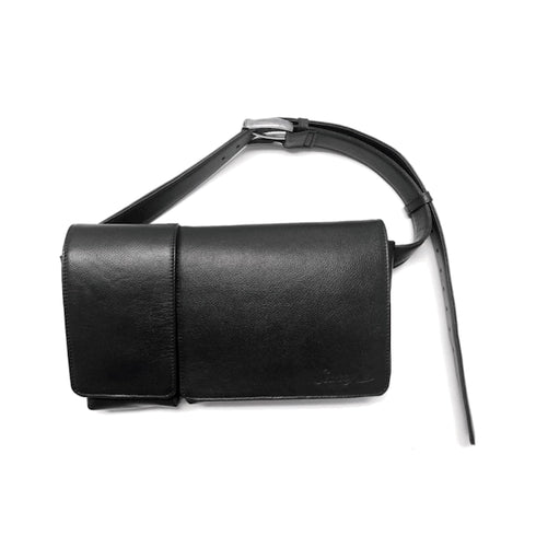 牛革ボディ&ヒップバッグ (ブラック)