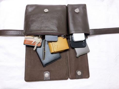 牛革ボディ&ヒップバッグ (ブラウン)