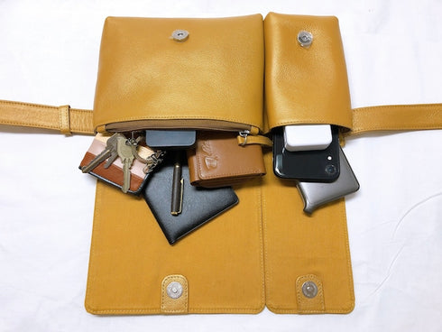 牛革ボディ&ヒップバッグ (ゴールド)