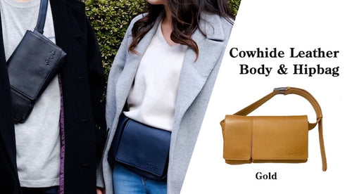 牛革ボディ&ヒップバッグ (ゴールド)