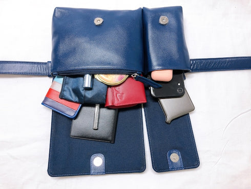 牛革ボディ&ヒップバッグ (ブルー)