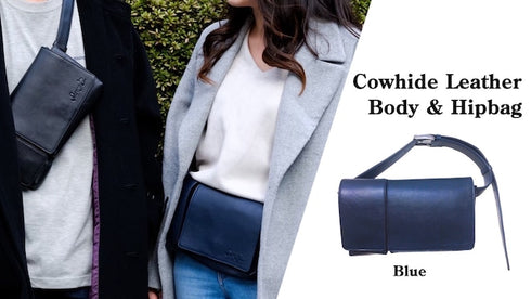 牛革ボディ&ヒップバッグ (ブルー)