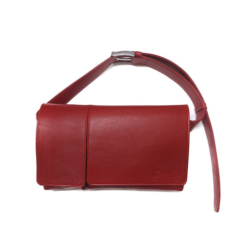 牛革ボディ&ヒップバッグ (レッド)