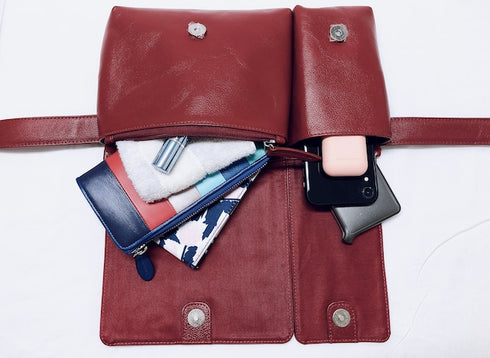 牛革ボディ&ヒップバッグ (レッド)