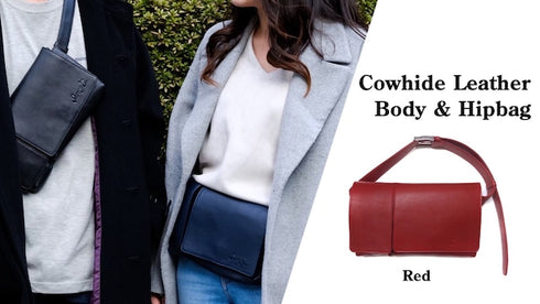 牛革ボディ&ヒップバッグ (レッド)