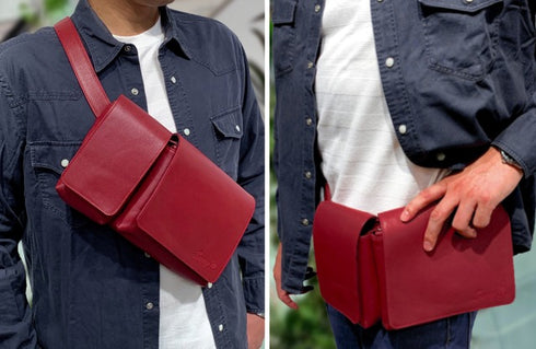 牛革ボディ&ヒップバッグ (レッド)