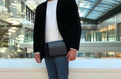 牛革ボディ&ヒップバッグ (ネイビー)