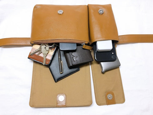 牛革ボディ&ヒップバッグ (キャメル)