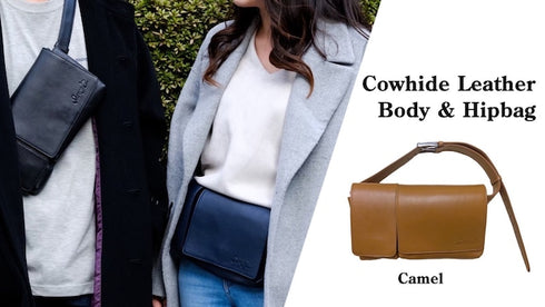 牛革ボディ&ヒップバッグ (キャメル)