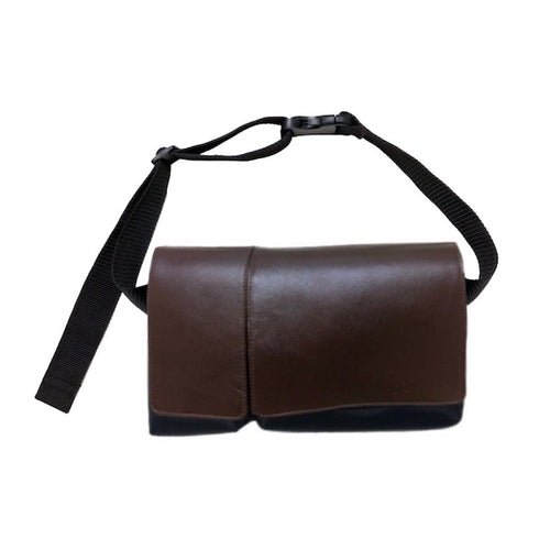 ナイロン × 牛革ボディ&ヒップバッグ(ブラウン&ブラック)