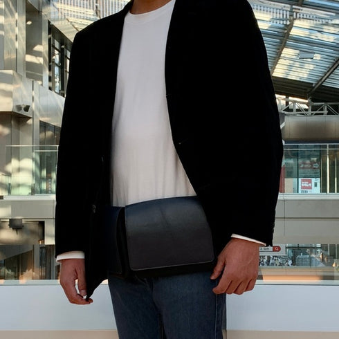 ナイロン × 牛革ボディ&ヒップバッグ(ブラウン&ブラック)