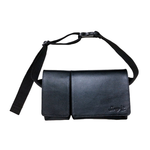 ナイロン × 牛革ボディ&ヒップバッグ(ネイビー&ブラック)