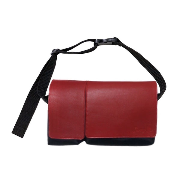 ナイロン × 牛革ボディ&ヒップバッグ(レッド&ブラック)