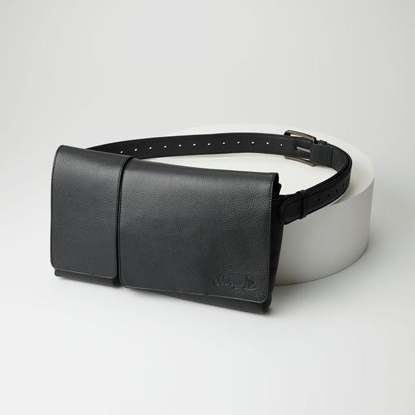 牛革ボディ&ヒップバッグ (ブラック)