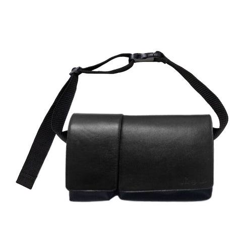 ナイロン × 牛革ボディ&ヒップバッグ(ブラック&ブラック)