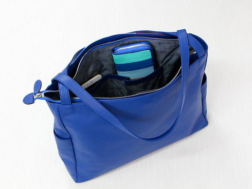 牛革ストライプトートバッグ(ブルー)