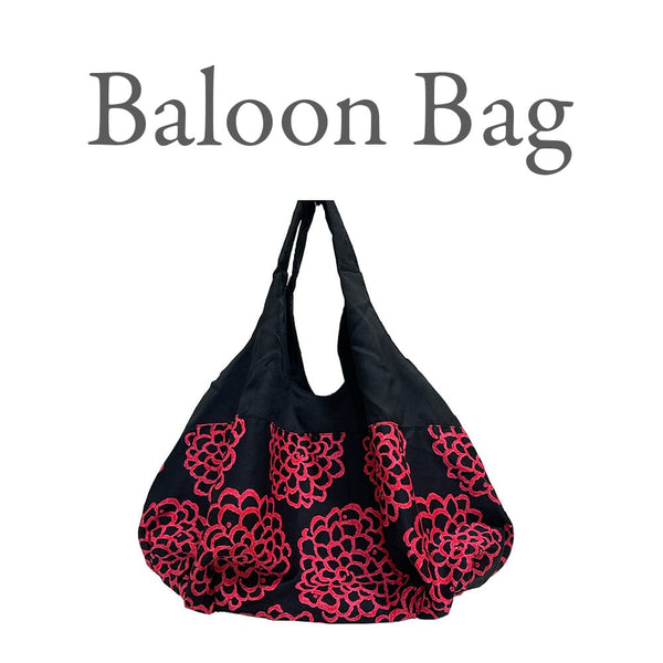 ダリアプリント バルーンバッグ(ブラック×マゼンタ)