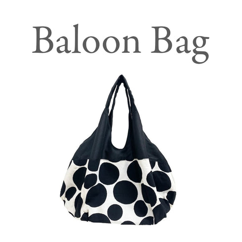 ランダムドットバルーンバッグ(ホワイト×ブラックドット)
