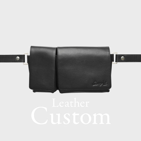 カスタム 牛革ボディ&ヒップバッグ(ブラック)