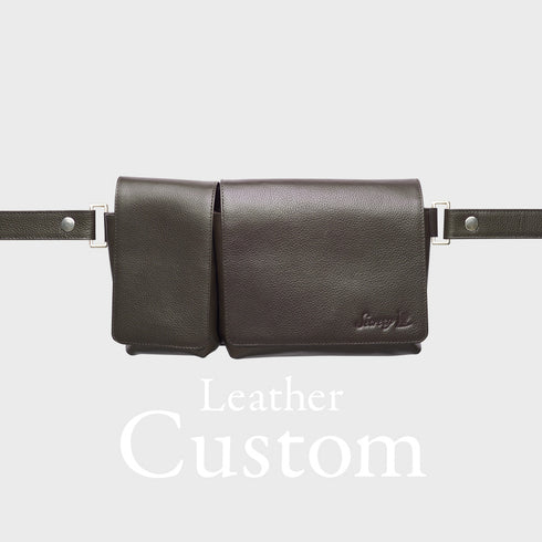 カスタム 牛革ボディ&ヒップバッグ(ブラウン)