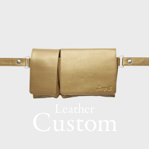 カスタム 牛革ボディ&ヒップバッグ(ゴールド)