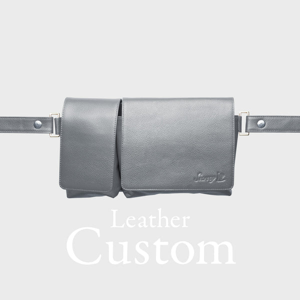 カスタム 牛革ボディ&ヒップバッグ(シルバー)