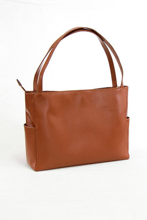 牛革ストライプトートバッグ(キャメル)