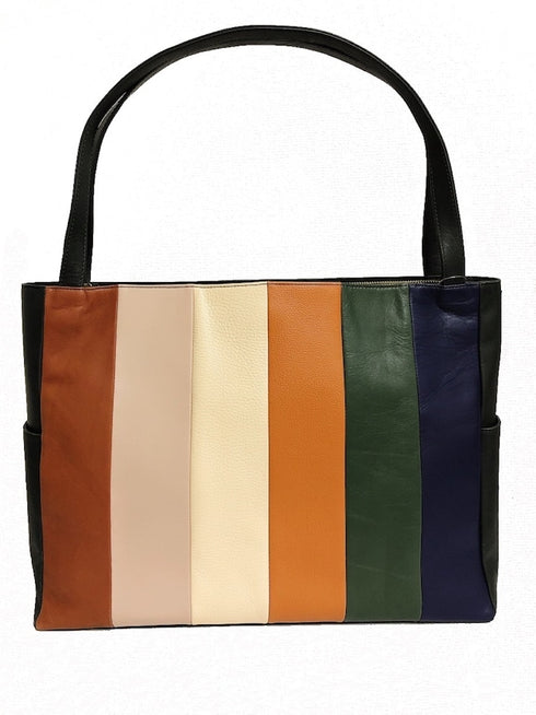 牛革ストライプトートバッグ(カーキ)