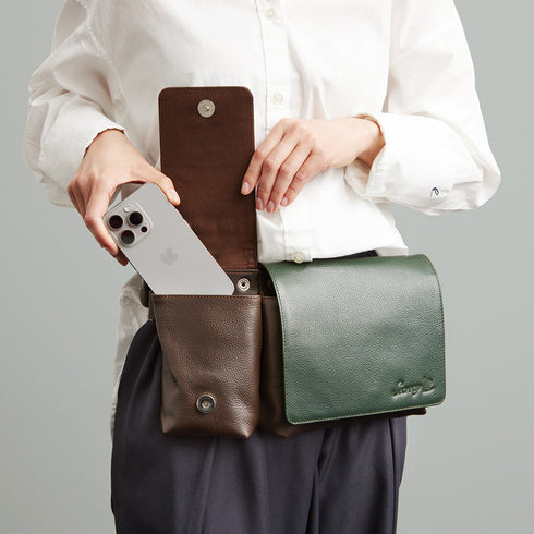 カスタム 牛革ボディ&ヒップバッグ(ブラウン)