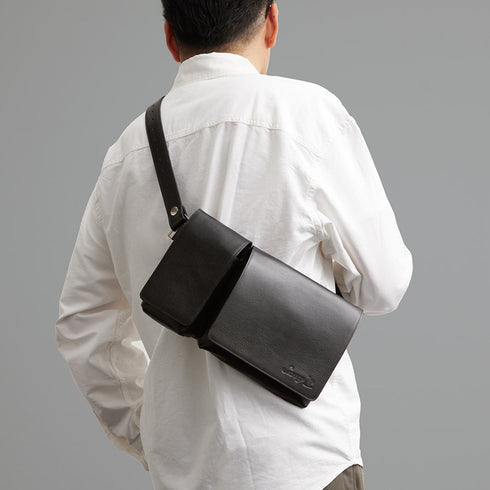 カスタム 牛革ボディ&ヒップバッグ(ブラック)